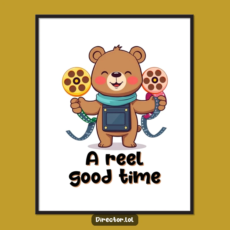 Funny Smiling Bear Juggling Poster: Joyful Film Reel Wall Art Print