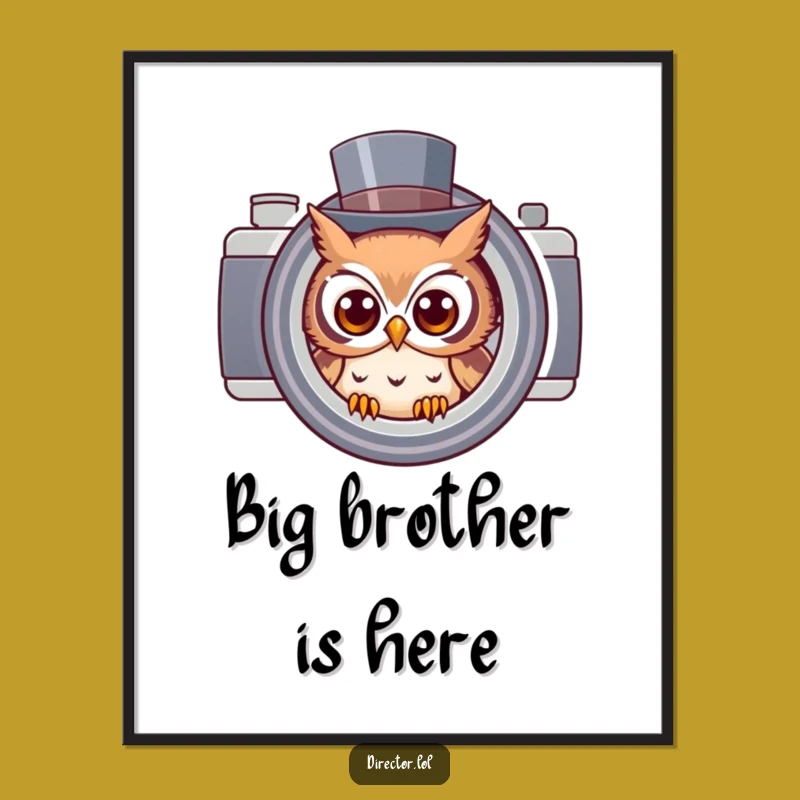 Funny Owl Photographer Poster: Vintage Camera Art Print for Wall Decor