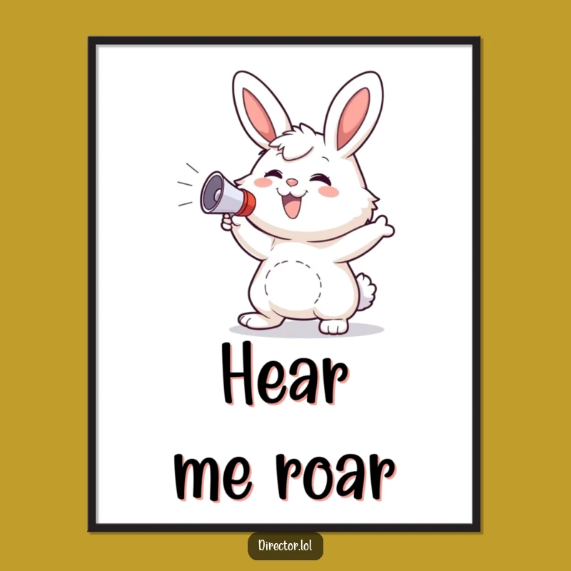 Funny Bunny Megaphone Poster: Enthusiastic Leader Art Print, Perfect Gift