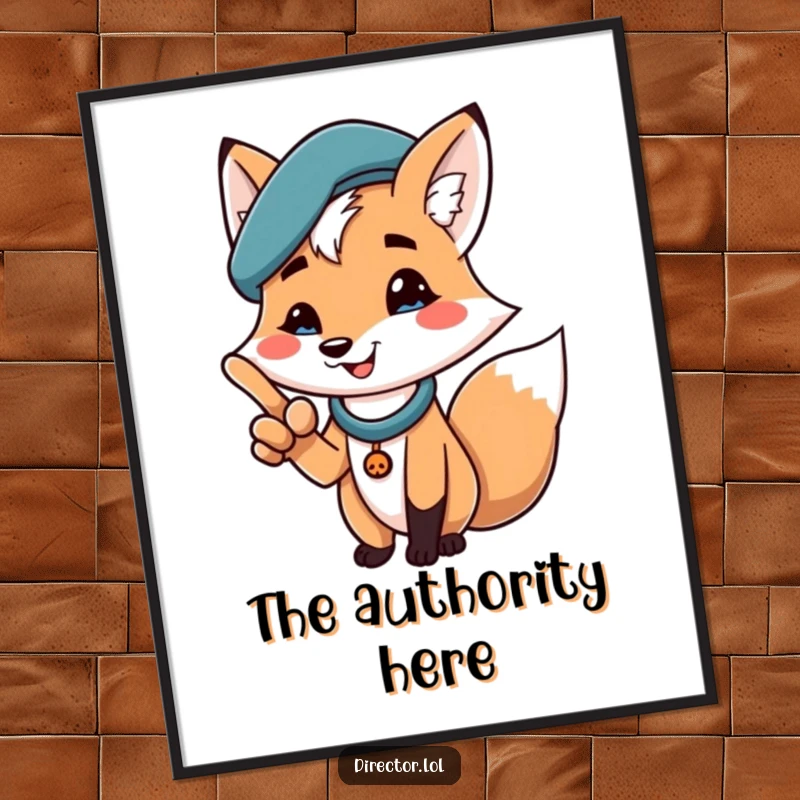 Funny poster of a cheerful fox wearing a beret, dramatically pointing with a proud smile, adding humorous flair to any room Decor Gift.