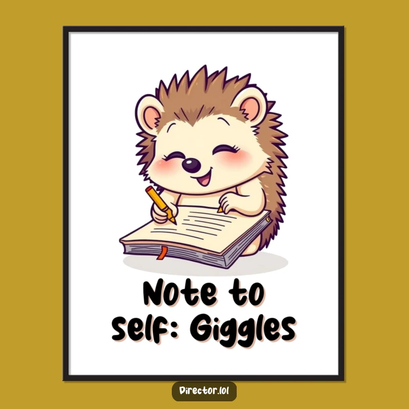 Funny Giggling Hedgehog Notepad Poster: Whimsical Office Art Print