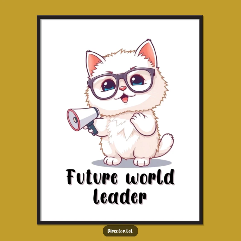 Funny Kitten Megaphone Poster: Adorable Fluffy Cat Art, Great Wall Decor Gift