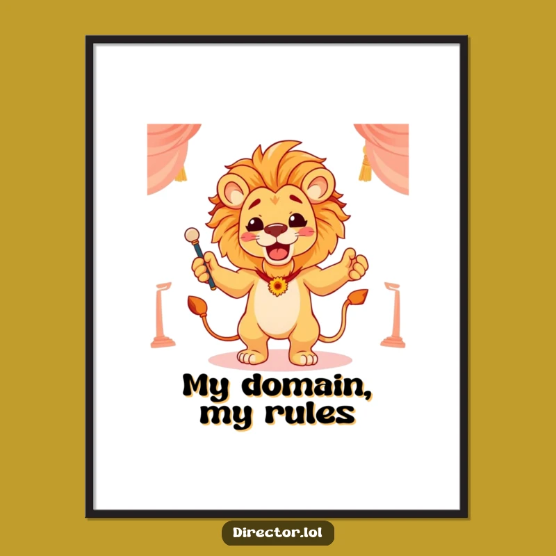 Funny Lion Conductor Poster: Majestic Scene Directing Art for Walls