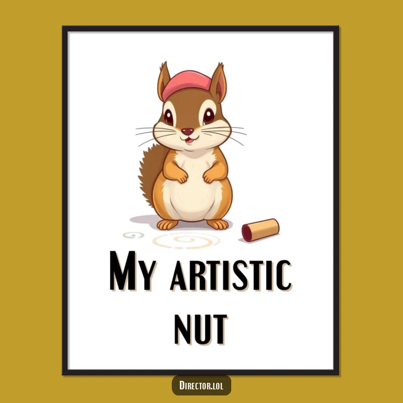 Funny Squirrel Beret Poster: Framed Thespian Rodent Art for Your Studio Gift