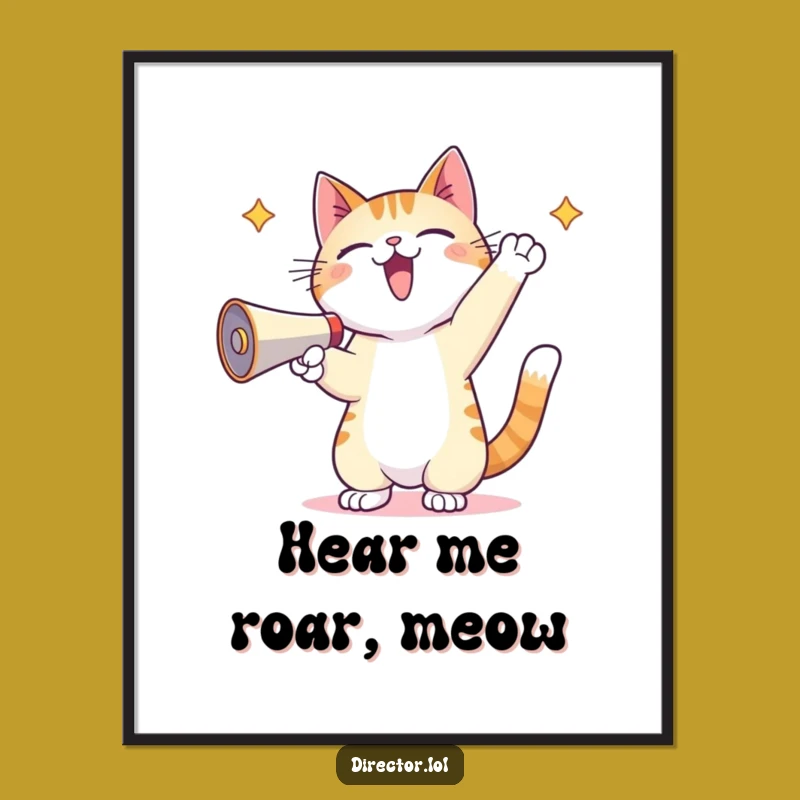 Funny Kawaii Cat Megaphone Poster - Decorate Your Space with Adorable Loudness
