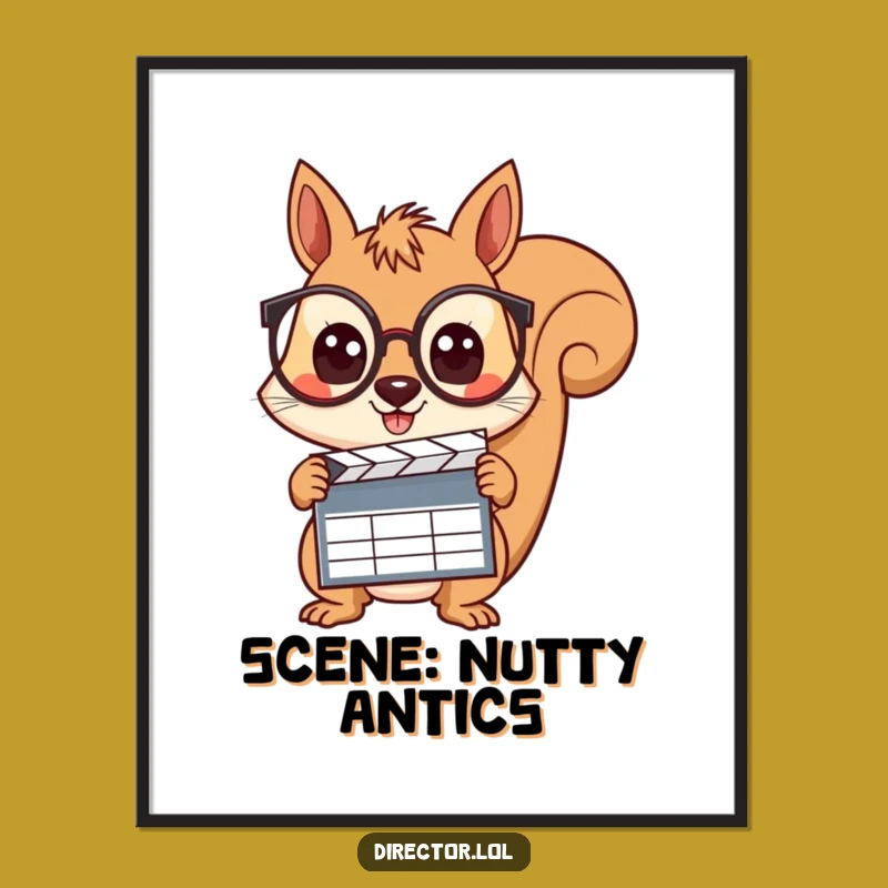 Funny Squirrel Director Poster: Curious Filmmaker Wall Art Gift