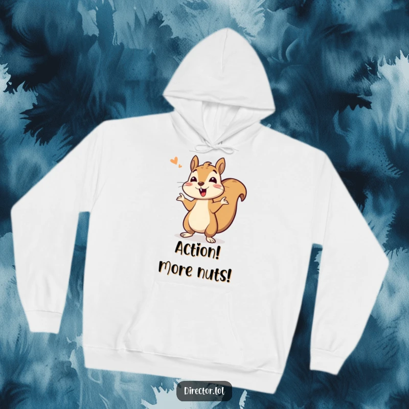Funny hoodie with a bouncing squirrel giving enthusiastic cues, perfect for staying warm and radiating positive energy.