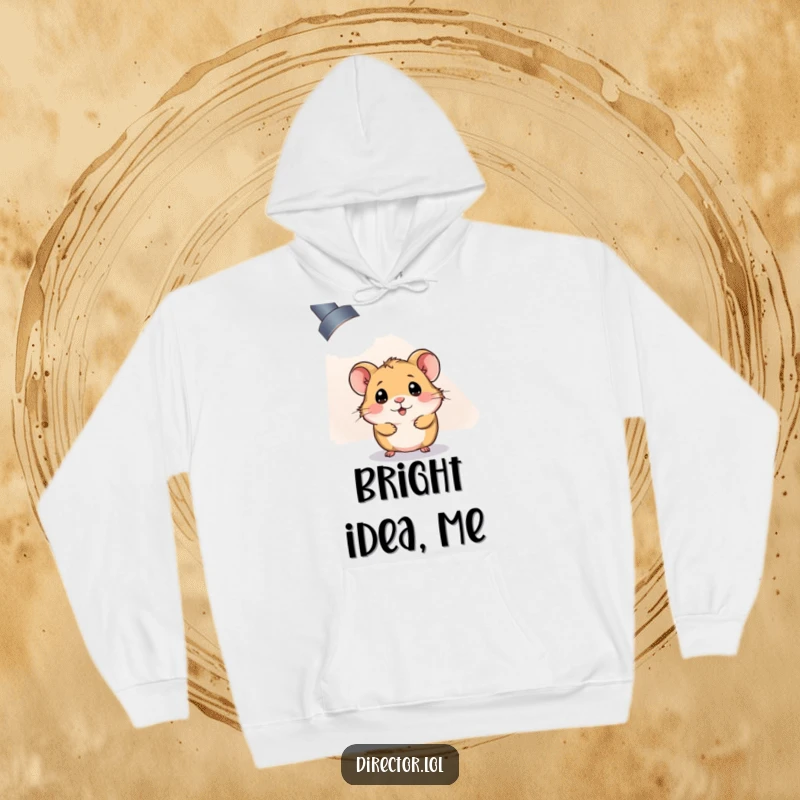 Funny Hoodie: A curious hamster peeks from behind a giant, illuminated spotlight, radiating playful energy.
