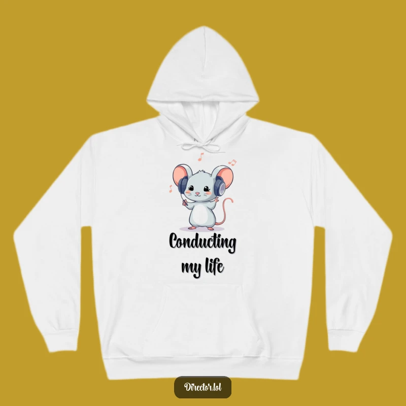 Cozy Funny Mouse Maestro Hoodie - Warm & Hilarious Gift for Music Enthusiasts
