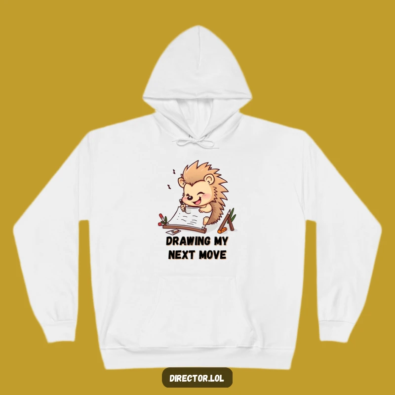 Funny Hedgehog Storyboard Hoodie: Cozy Artist Sweatshirt Gift