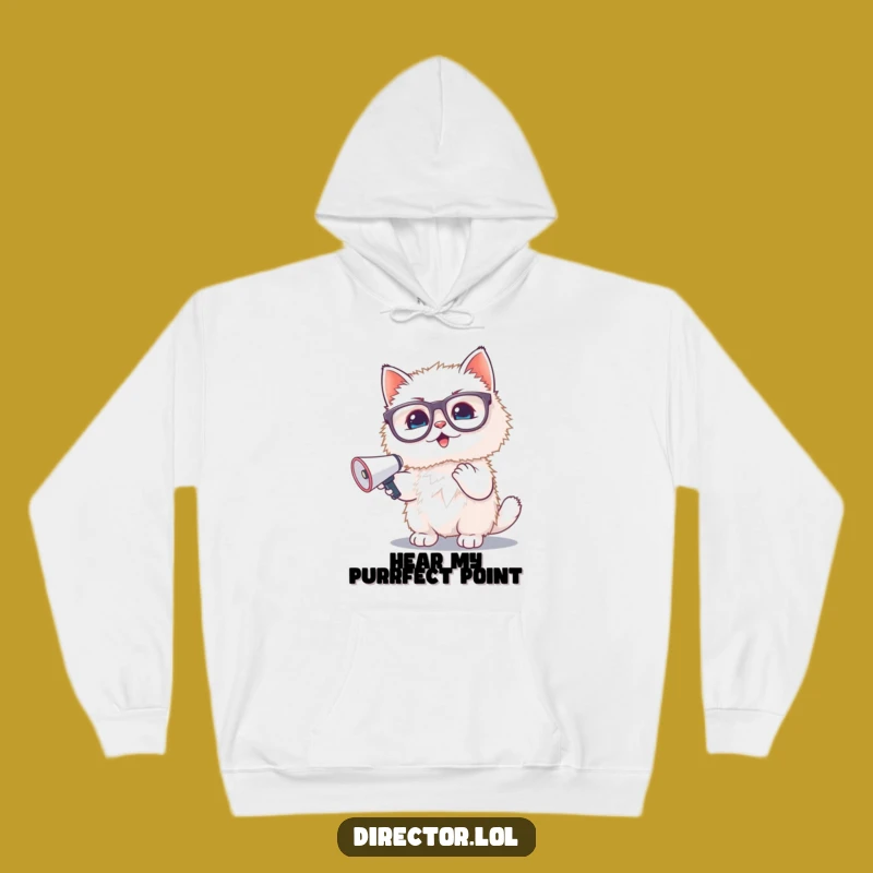 Funny Kitten Megaphone Hoodie: Cozy Fluffy Cat Glasses Sweatshirt, Perfect Gift