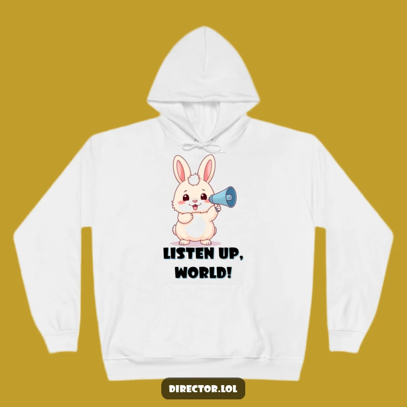 Funny Bunny Megaphone Hoodie: Cozy Fluffy Creator Sweatshirt Gift Idea