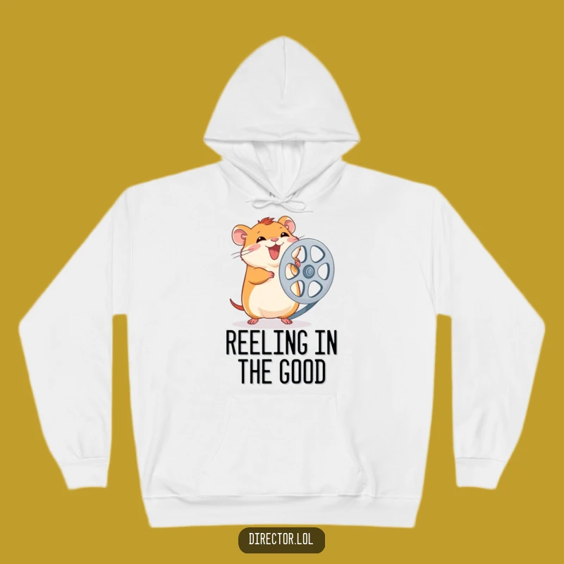 Funny Hamster Film Reel Hoodie: Cozy Hamster Spinning Reel, Warm & Hilarious Gift
