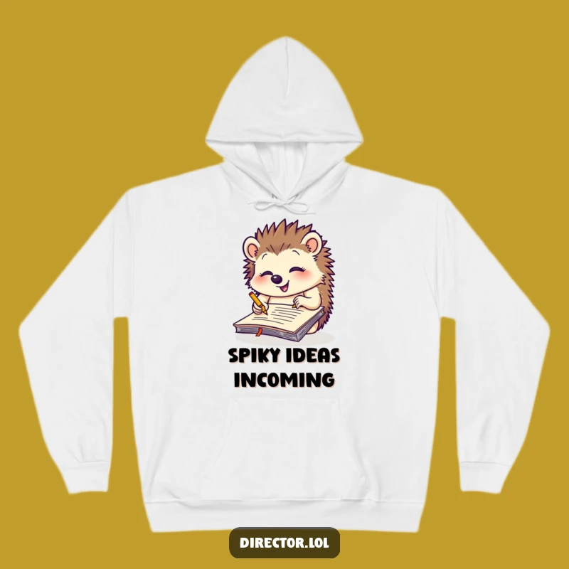 Funny Giggling Hedgehog Notepad Hoodie: Cozy Writer's Sweatshirt for Ideas