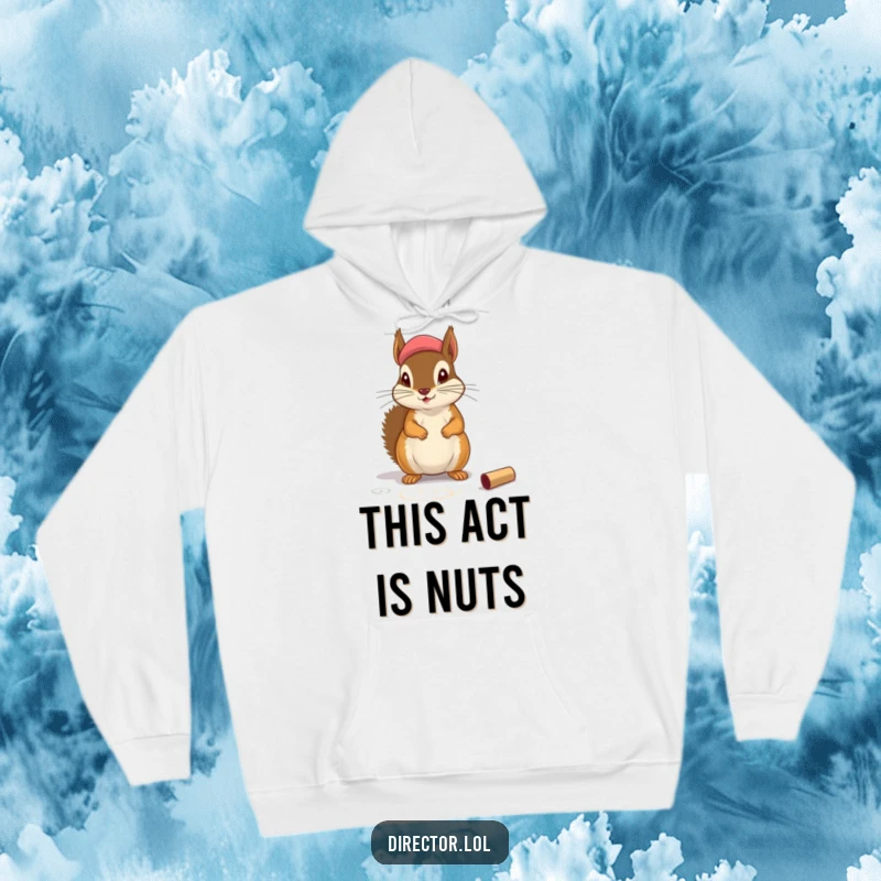 Funny Hoodie: A focused squirrel wearing a beret, chalking intricate theatrical markings on a studio floor.