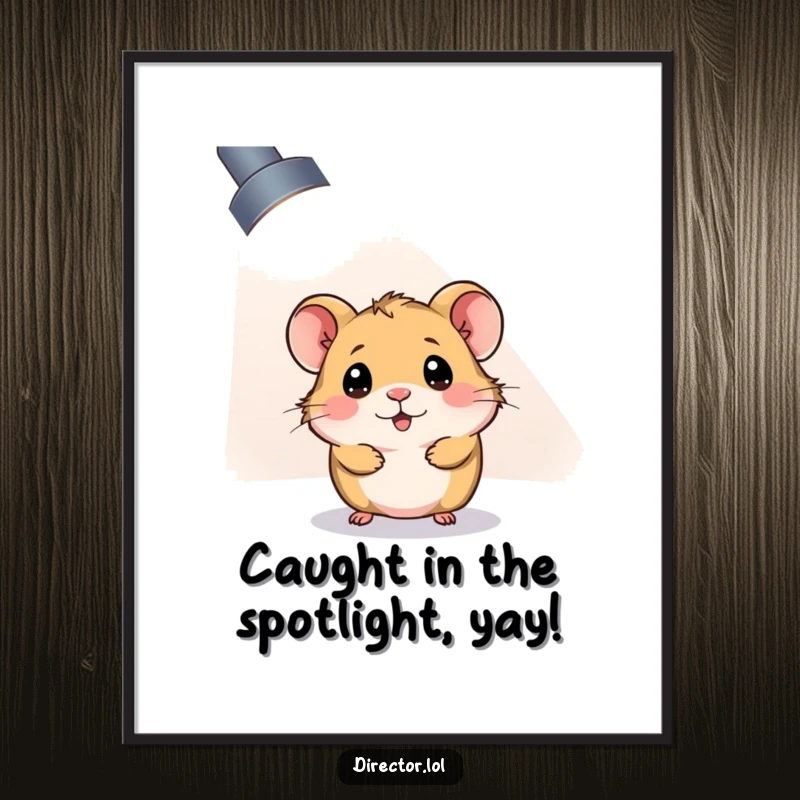 Funny Free Printable Wall Art: Hamster peeking from giant spotlight. Dramatic, humorous decor.