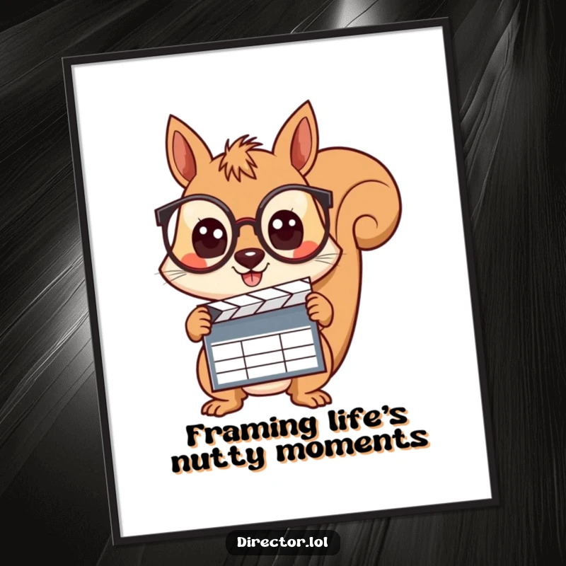 Funny Free Printable Wall Art: Cheerful squirrel in spectacles holds a clapboard, looking curious and ready.
