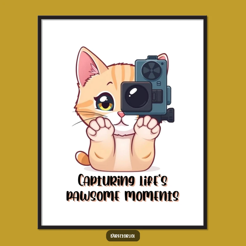 Free Printable Cat Movie Camera Wall Art - Whimsical DIY Downloadable Poster for Film Buffs