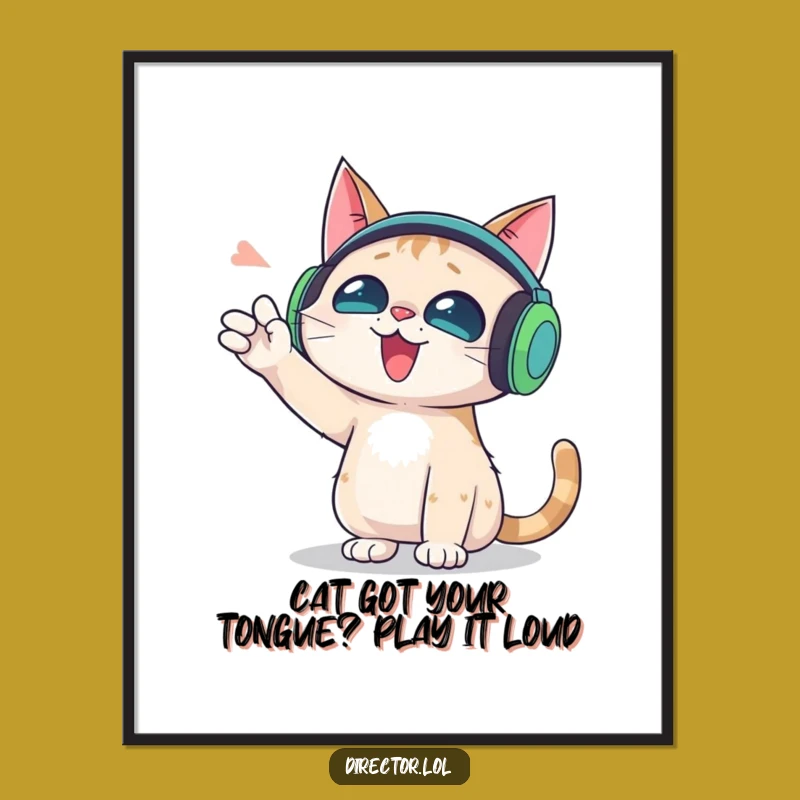 Free Printable Cat Wall Art, Funny Downloadable Poster, DJ Cat Music Decor