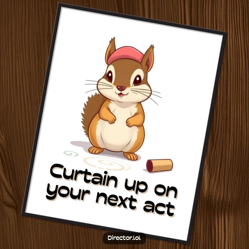 Funny Free Printable Wall Art: Squirrel actor in beret chalking stage, ready to perform. Quirky decor.