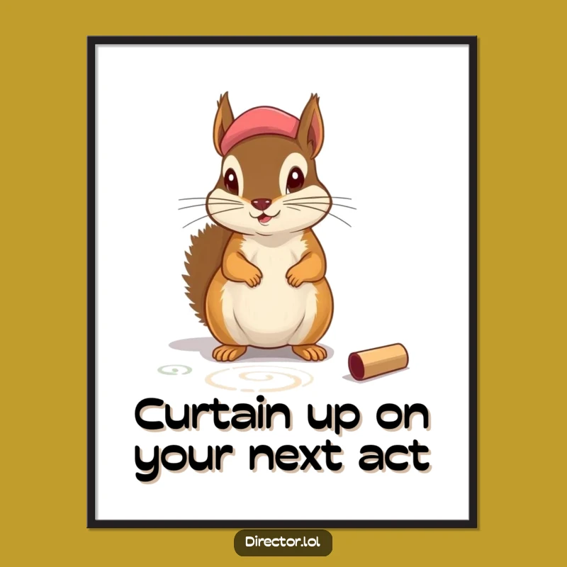 Free Printable Wall Art: Determined Squirrel Actor - Funny Downloadable Decor for Art Lovers
