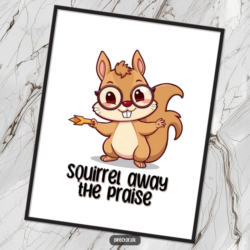 Funny Free Printable Wall Art: A mischievous squirrel wearing a monocle enthusiastically calls out directions with a tiny arrow.