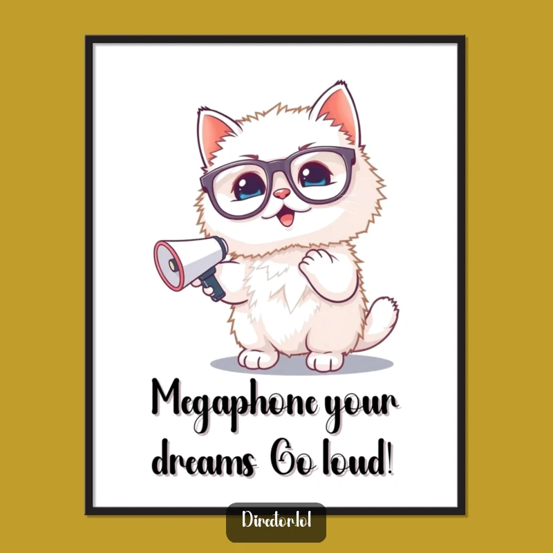 Funny Free Printable Wall Art: Kitten with Glasses & Megaphone - Downloadable Decor