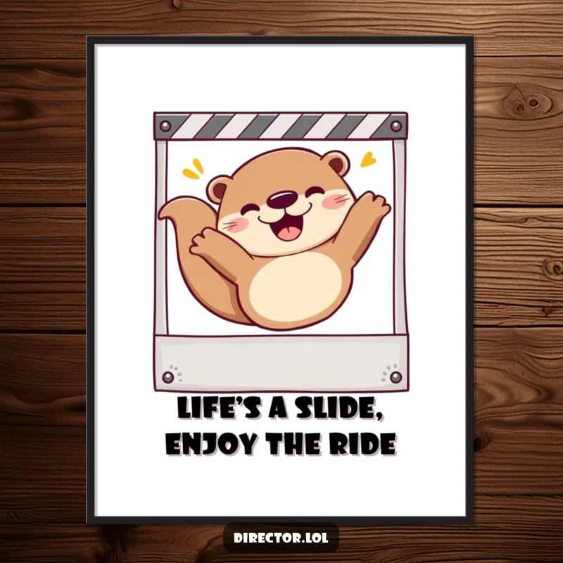 Funny Free Printable Wall Art: A happy otter slides down a storyboard frame with pure, unadulterated joy.