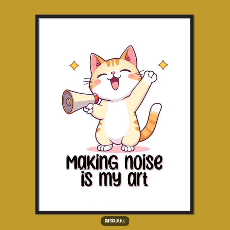 Free Printable Kawaii Cat Wall Art: Energetic Megaphone Cat Funny Downloadable Decor