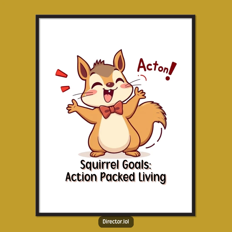 Free Printable Wall Art: Funny Squirrel Director Shouting Action! - Downloadable Humorous Decor!