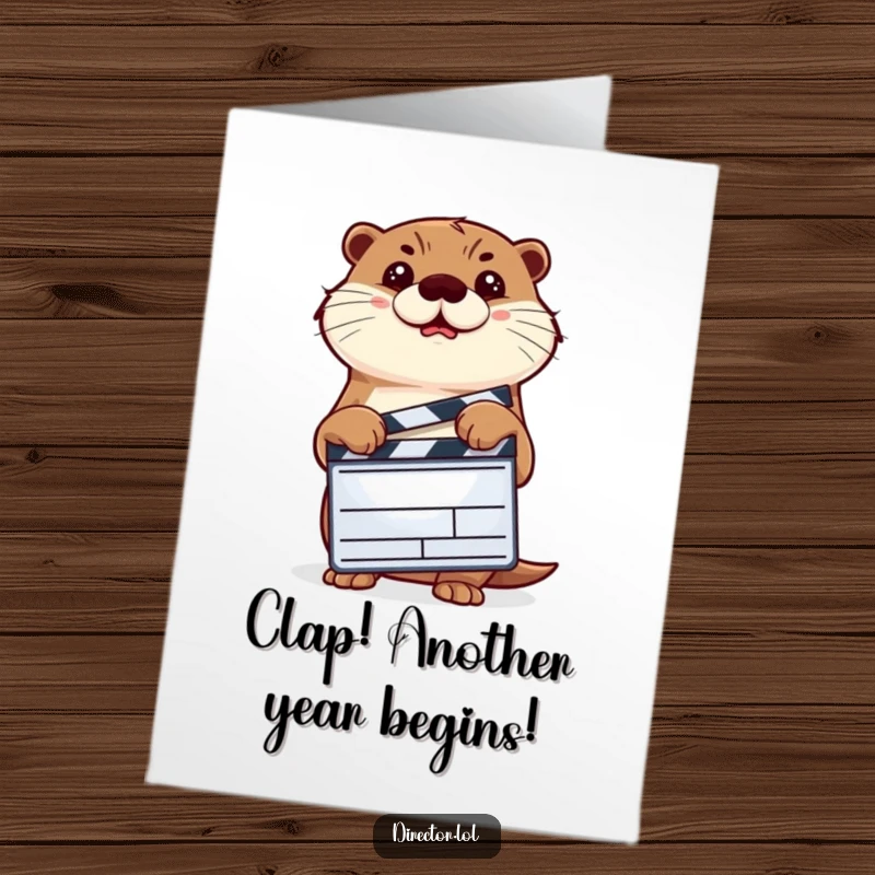 Funny Free Printable Birthday Card: A determined otter holds a clapperboard, ready to direct a hilarious birthday scene.