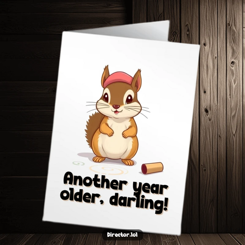 Funny Free Printable Birthday Card: Squirrel actor in beret chalking stage. Hilarious DIY for theatre fans.