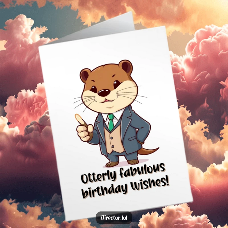 Funny Free Printable Birthday Card featuring a dapper otter in a suit, pointing with a glowing pointer, perfect for a birthday.
