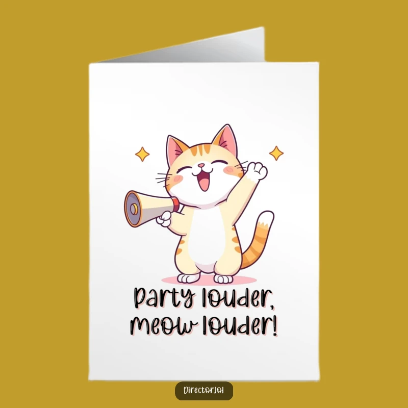 Free Printable Kawaii Cat Birthday Card: Hilarious Megaphone Cat Funny Downloadable Gift