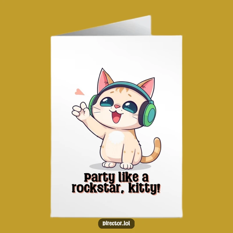 Free Printable Cat Birthday Card, Funny Downloadable Gift, DJ Cat Party Vibe