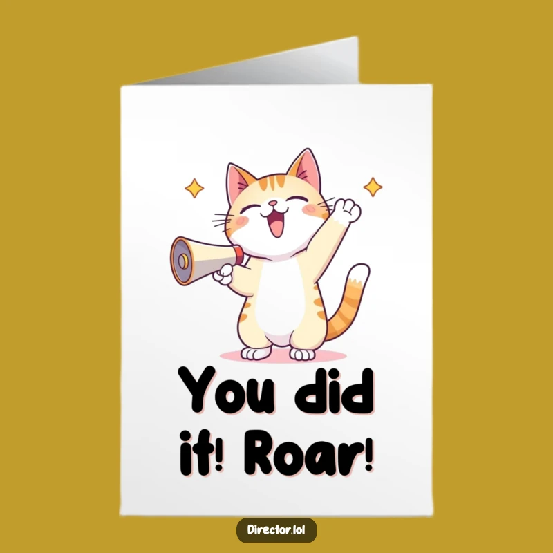 Free Printable Cat Congratulations Card: Energetic Megaphone Cat Funny Downloadable Gift