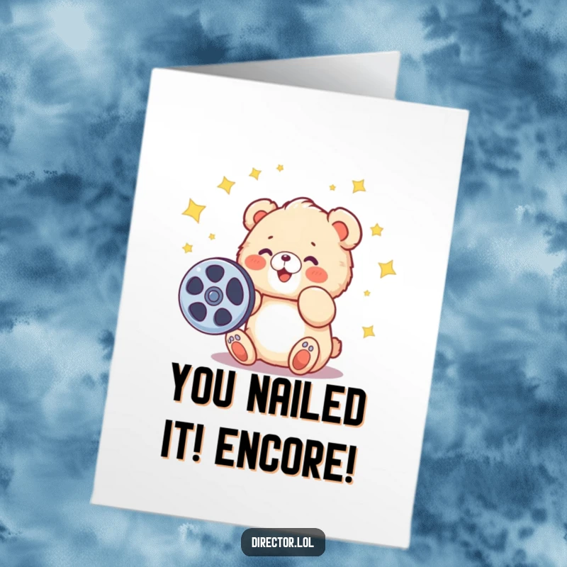 Funny Free Printable Congratulations Card with a fox in headphones directing with a megaphone, celebrating success.