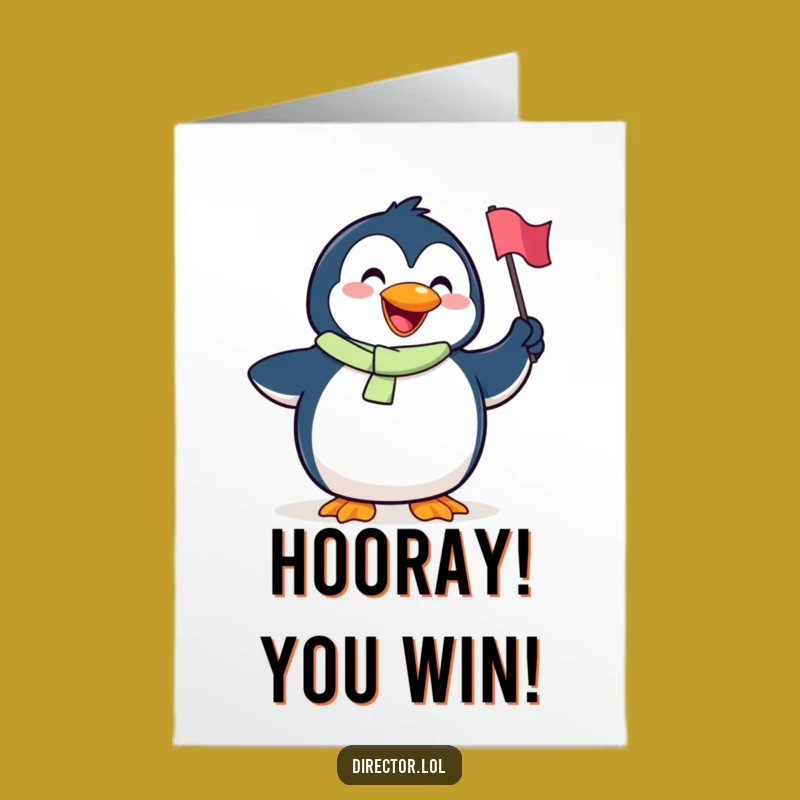 Free Printable Penguin Congrats Card: Waving Flag Funny Downloadable Gift