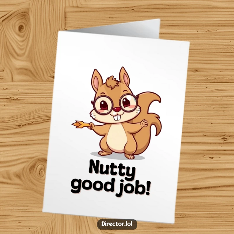 Funny Free Printable Congratulations Card: A squirrel wearing a monocle enthusiastically directs with a tiny arrow, celebrating achievements.