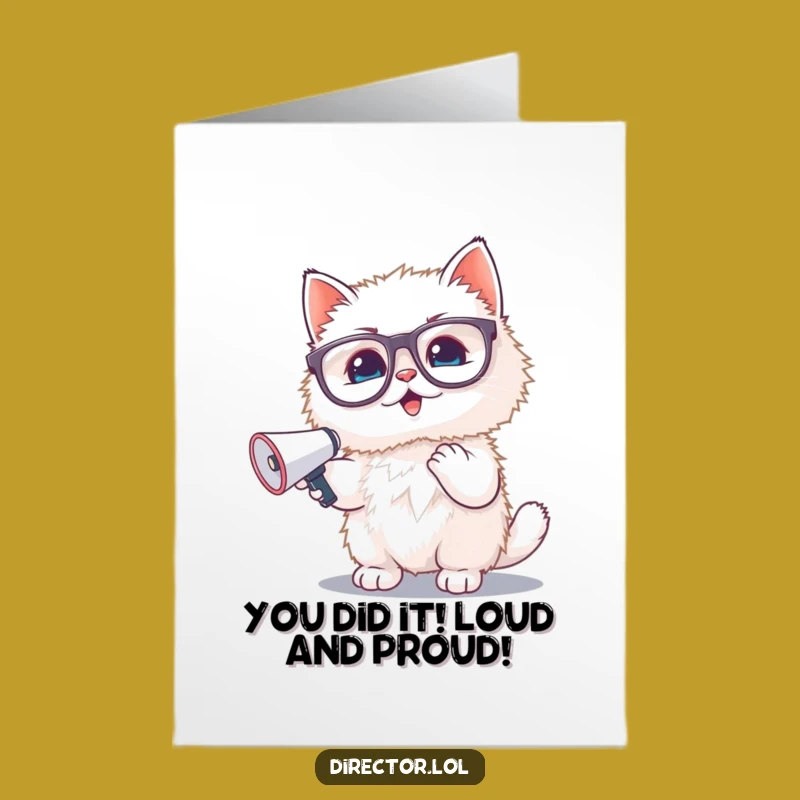 Free Printable Congratulations Card: Funny Kitten with Megaphone - Downloadable & Print at Home