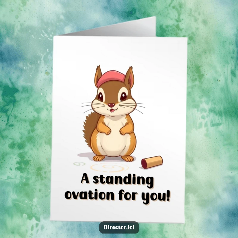 Funny Free Printable Thank You Card: Squirrel actor chalking stage, expressing thanks. Charming DIY.
