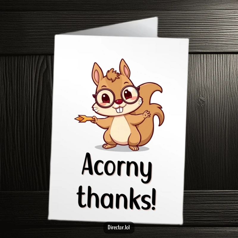 Funny Free Printable Thank You Card: A mischievous squirrel with a monocle points with a tiny arrow, guiding thanks precisely.