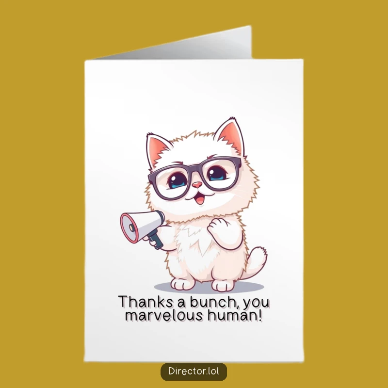 Free Printable Thank You Card: Funny Kitten with Glasses & Megaphone - Downloadable Gift
