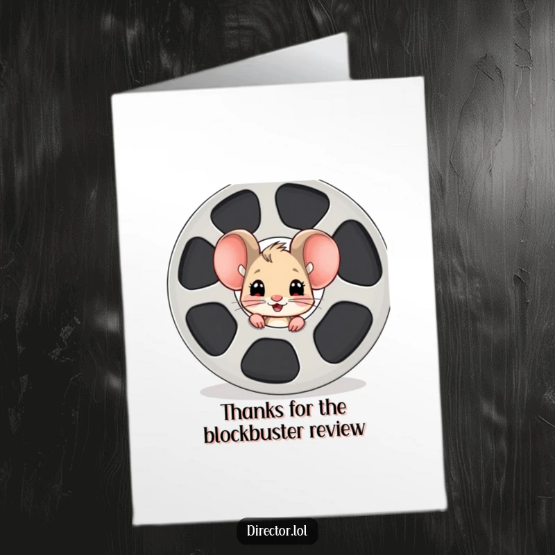 Funny Free Printable Thank You Card: Curious mouse peeking from film reel, happy to express thanks, a DIY gift.