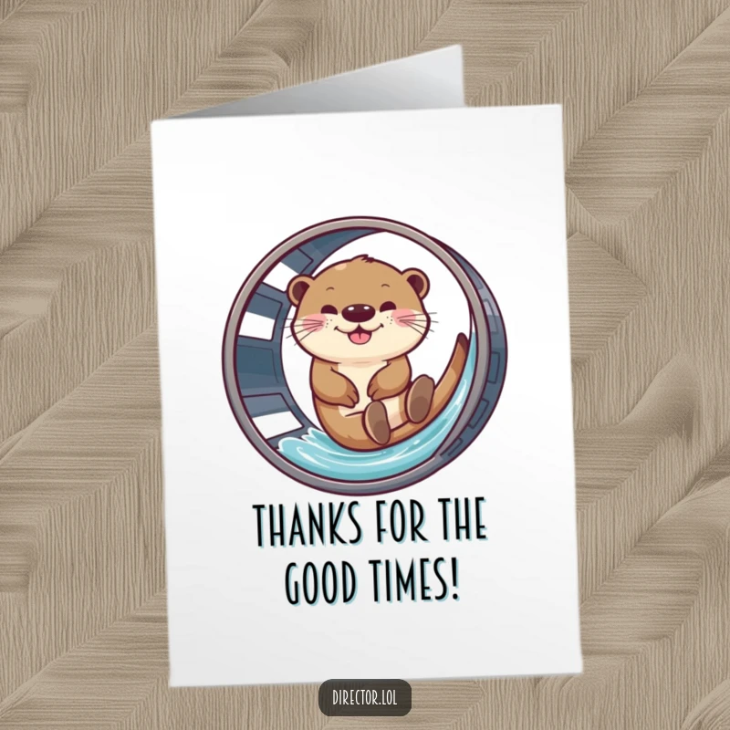 Funny Free Printable Thank You Card: Giggling otter slides down a film reel, expressing thanks with slippery, joyful abandon.