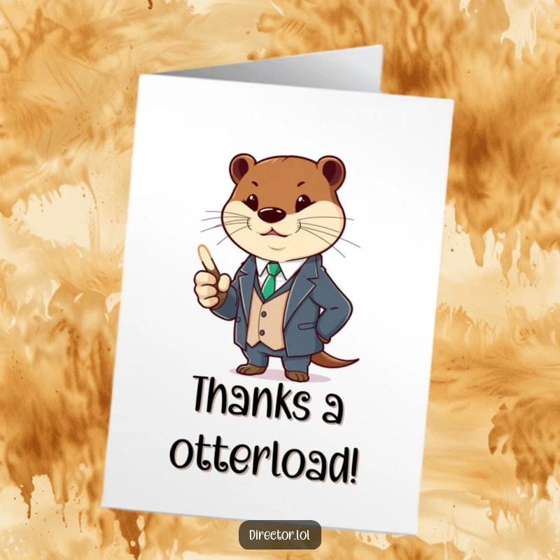 Funny Free Printable Thank You Card showcasing a sophisticated otter in a suit, pointing with a glowing pointer, for expressing thanks.