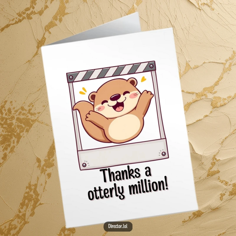 Funny Free Printable Thank You Card: A cheerful otter slides down a storyboard, expressing thanks with a whoop.