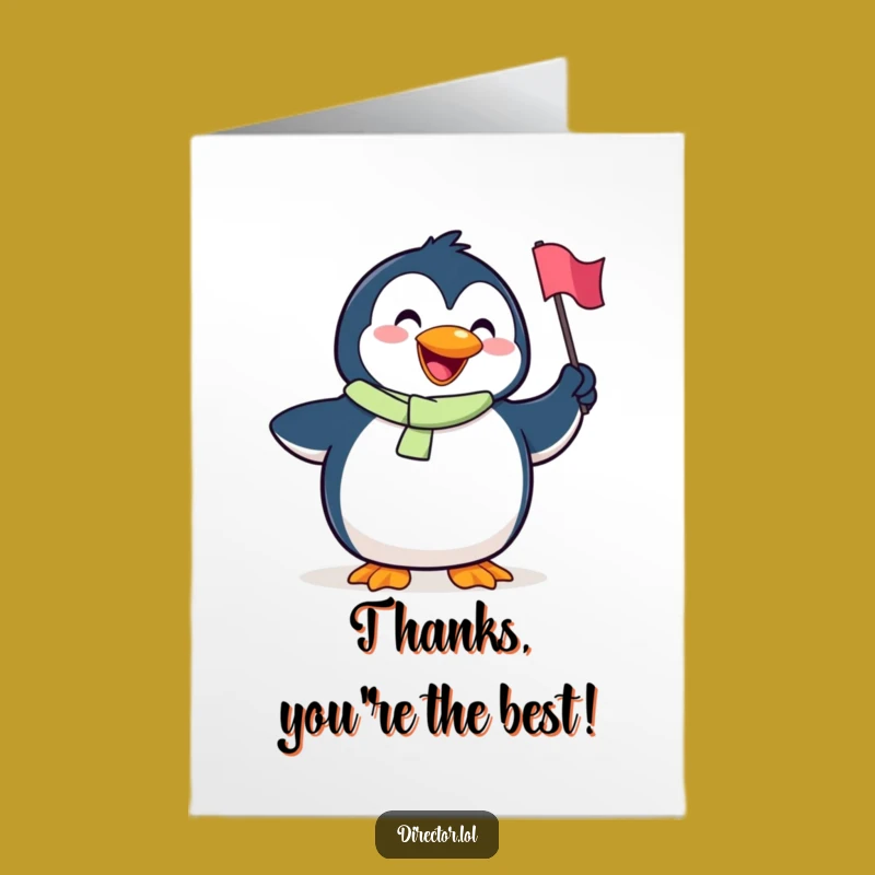 Free Printable Penguin Thank You Card: Waving Flag Funny Downloadable Gift