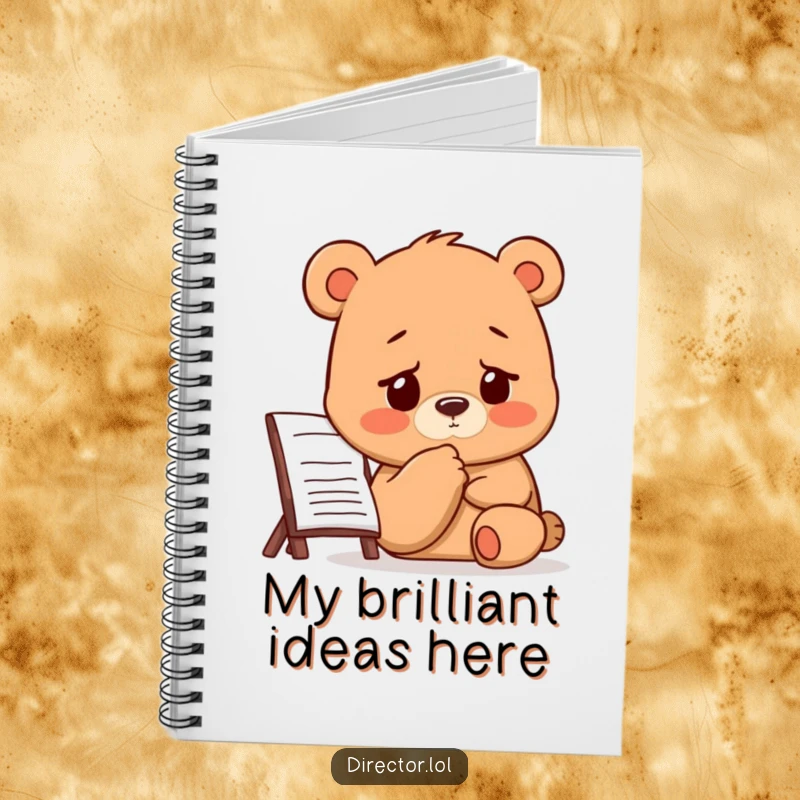 Funny Bear Director Notebook: A bear taps its chin thoughtfully while looking at a storyboard, ready to capture your ideas.