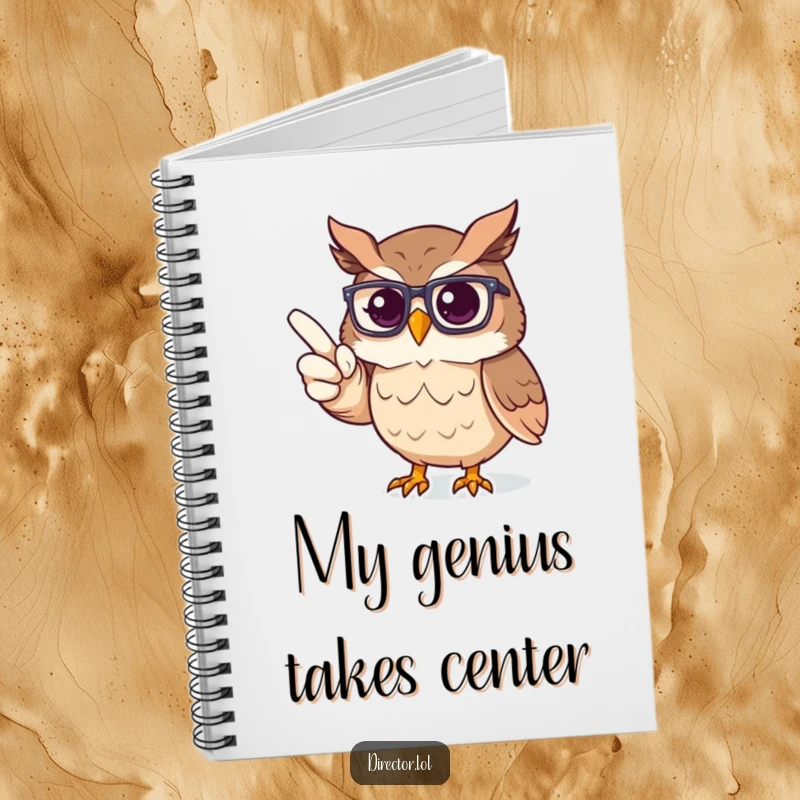 Funny Notebook: Proud owl wearing glasses pointing towards an imaginary stage, perfect for writing scripts and ideas.